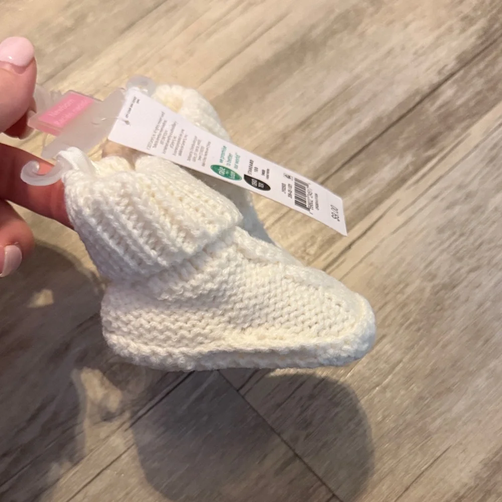 Carter's White Knit Fold-Over Baby Booties